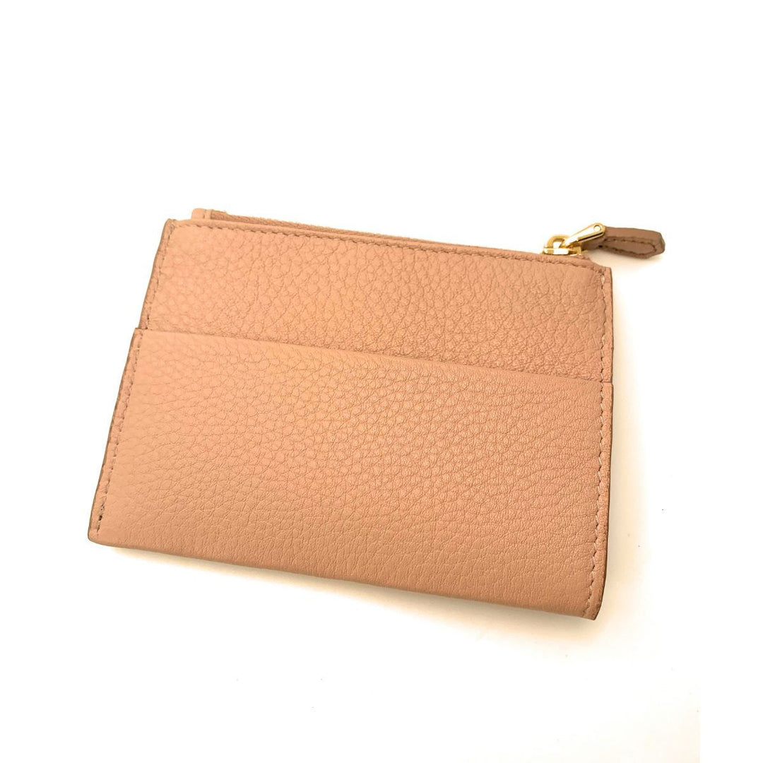 Prada Womens Vitello Grain Cipria Beige Leather Zip Top Card Wallet 1MC026