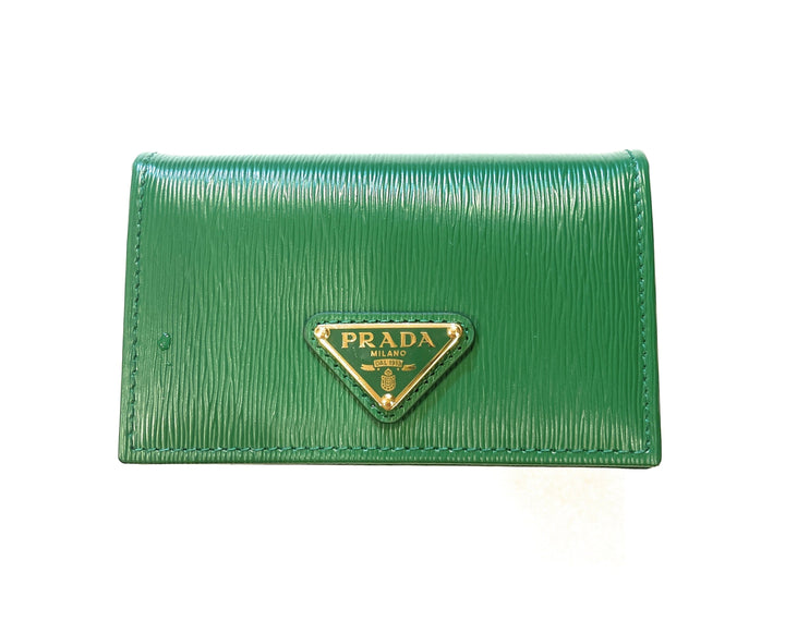Prada Womens Vitello Move Verde Green Leather Card Case Wallet 1MC122