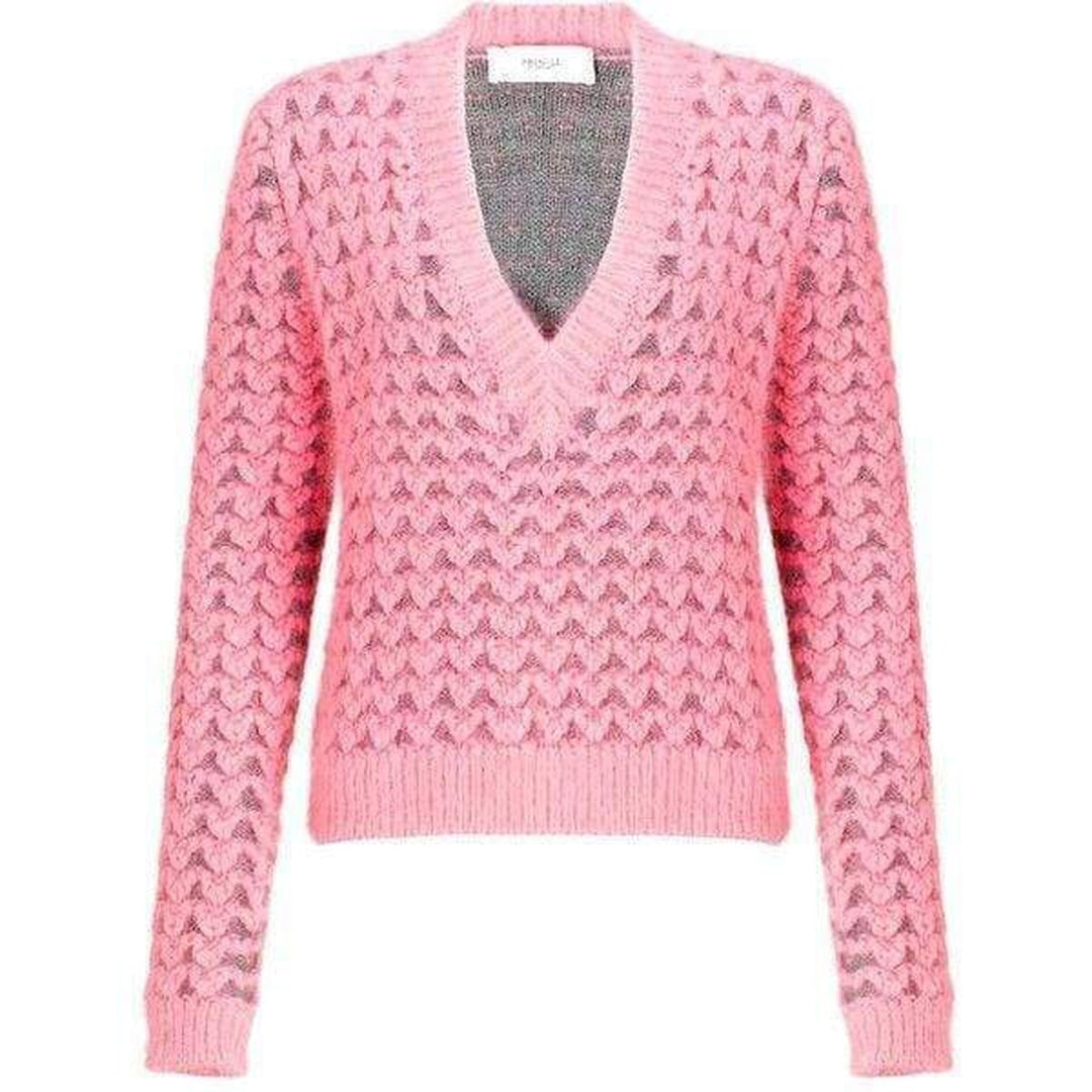 Pringle of Scotland-Chunky Pink Angora V Neck Jumper - Runway Catalog