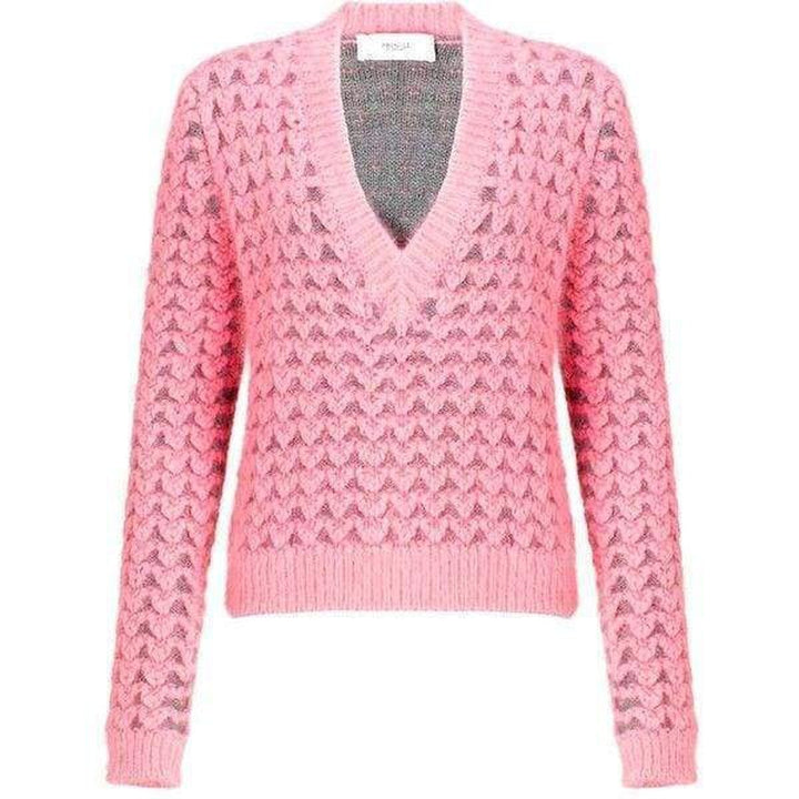 Pringle of Scotland-Chunky Pink Angora V Neck Jumper - Runway Catalog