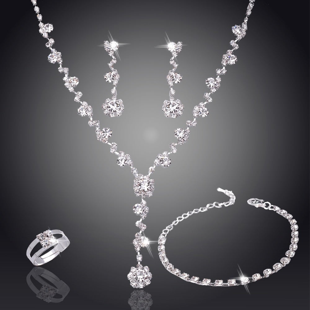 Silver Color Tone Crystal Tennis african jewelry set Earring wedding jewelry necklace bridesmaid jewelry sets for women necklace