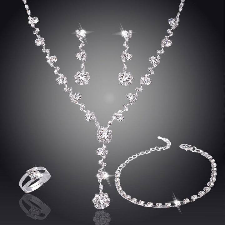 Silver Color Tone Crystal Tennis african jewelry set Earring wedding jewelry necklace bridesmaid jewelry sets for women necklace