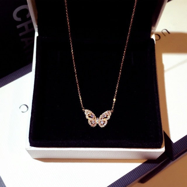 Cute Rose Gold Silver Color Butterfly Pendant Long Chain Necklace Choker for Women Fashion Jewelry 2020 NEw