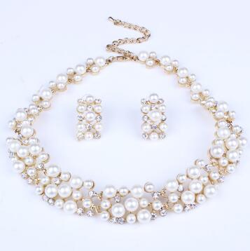 Fashion Pearl Jewelry Sets For Women African Beads Jewelry Set Gold Wedding Crystal Bridal Dubai Necklace Jewelery Costume