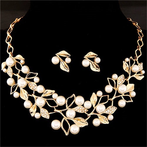 Fashion Pearl Jewelry Sets For Women African Beads Jewelry Set Gold Wedding Crystal Bridal Dubai Necklace Jewelery Costume