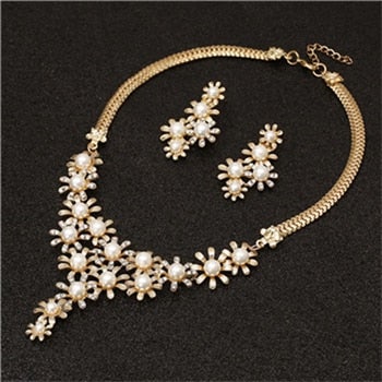 Fashion Pearl Jewelry Sets For Women African Beads Jewelry Set Gold Wedding Crystal Bridal Dubai Necklace Jewelery Costume