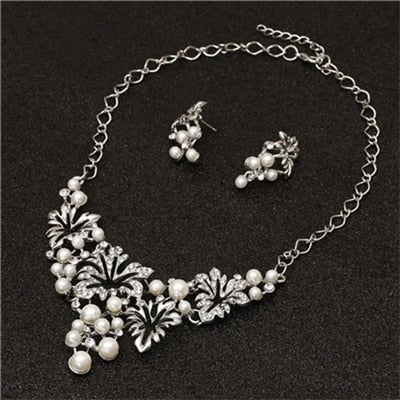 Fashion Pearl Jewelry Sets For Women African Beads Jewelry Set Gold Wedding Crystal Bridal Dubai Necklace Jewelery Costume