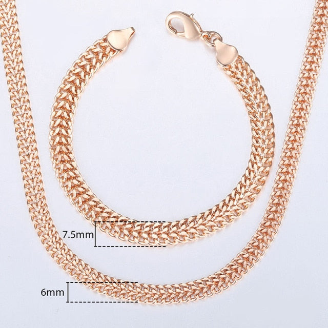 Davieslee Jewelry Sets For Women Men 585 Rose Gold Bracelet Necklace Set Double Cuban Weaving Bismark Chain Jewelry 2021 LCS04