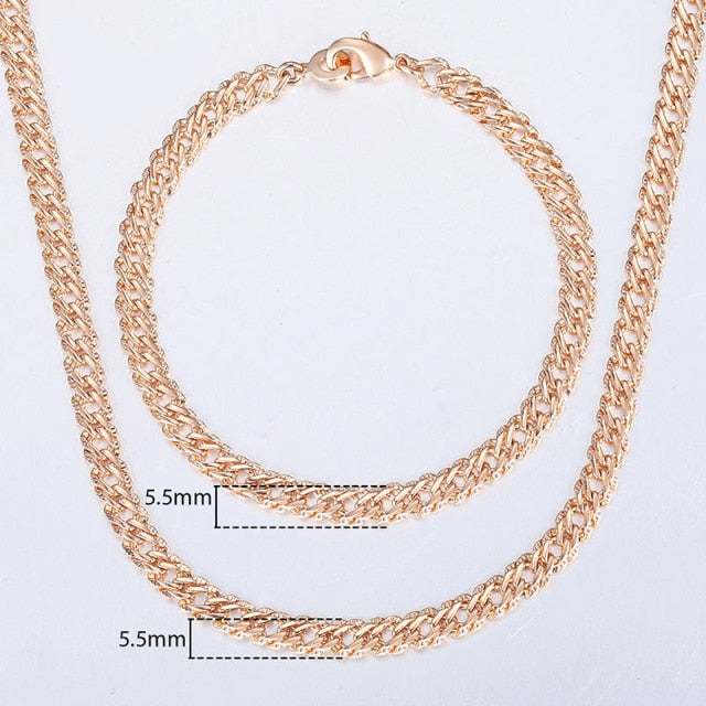 Davieslee Jewelry Sets For Women Men 585 Rose Gold Bracelet Necklace Set Double Cuban Weaving Bismark Chain Jewelry 2021 LCS04