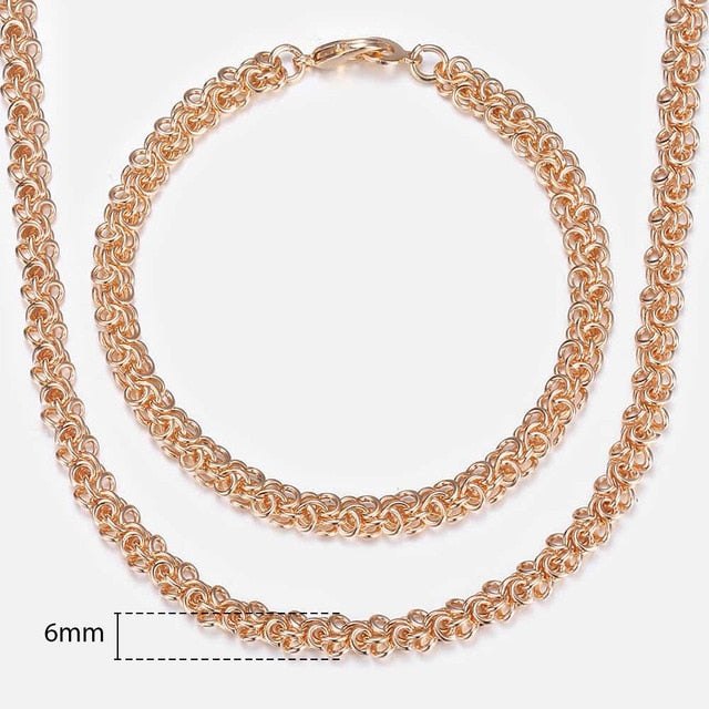 Davieslee Jewelry Sets For Women Men 585 Rose Gold Bracelet Necklace Set Double Cuban Weaving Bismark Chain Jewelry 2021 LCS04
