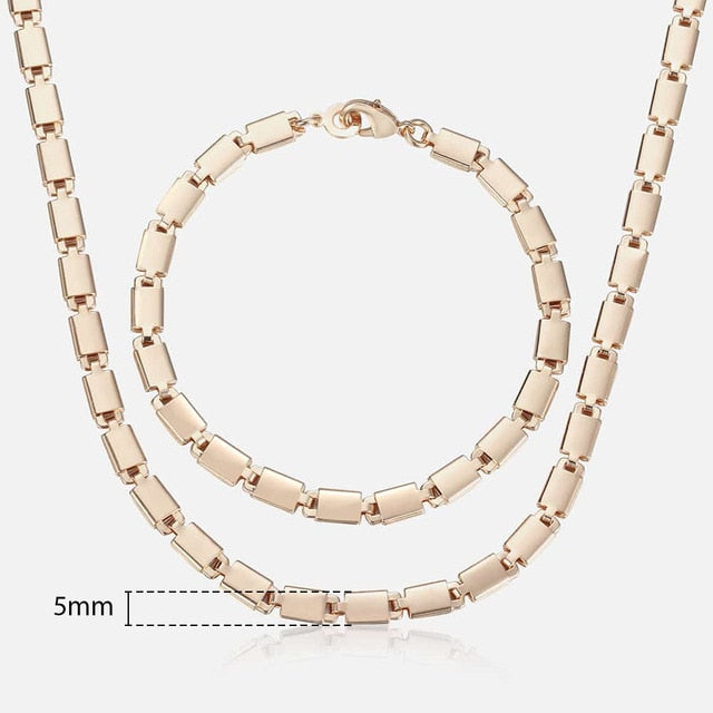 Davieslee Jewelry Sets For Women Men 585 Rose Gold Bracelet Necklace Set Double Cuban Weaving Bismark Chain Jewelry 2021 LCS04