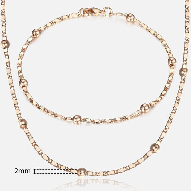 Davieslee Jewelry Sets For Women Men 585 Rose Gold Bracelet Necklace Set Double Cuban Weaving Bismark Chain Jewelry 2021 LCS04