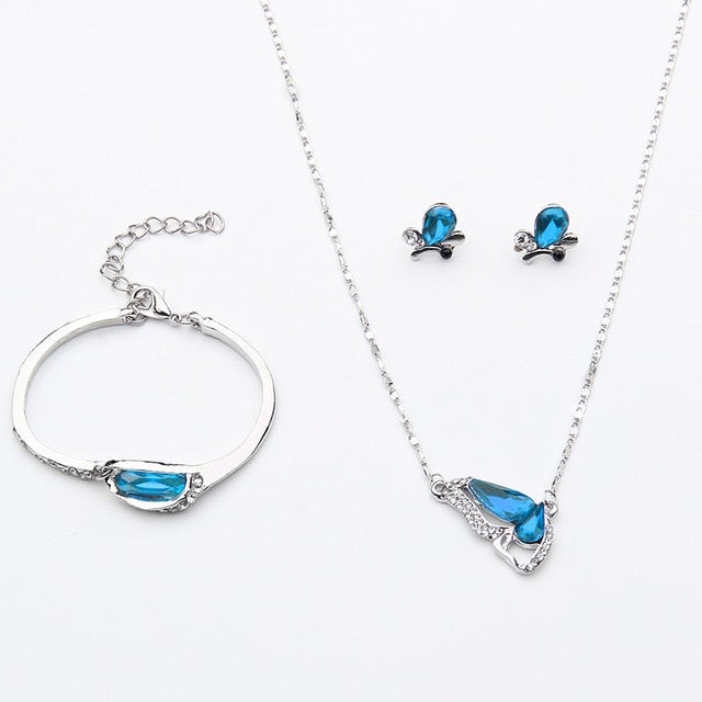 African Beads Gold Silver Color  Jewelry Sets For Women Accessories Wedding Bridal Pendant Crystal Necklace Earrings Ring Set
