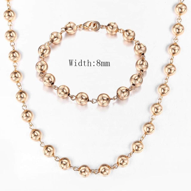 Davieslee Jewelry Sets For Women Men 585 Rose Gold Bracelet Necklace Set Double Cuban Weaving Bismark Chain Jewelry 2021 LCS04