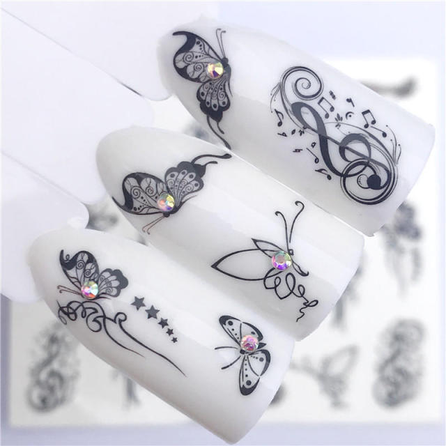 FWC 1 PC Summer Flower Series Nail Water Decals Cute Cat Pattern Tranfer Sticker Flamingo Fruit Nail Art Decoration