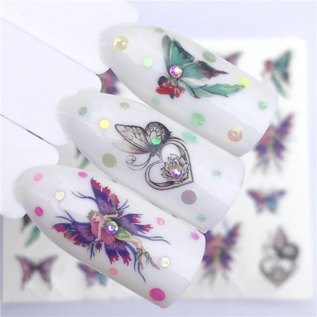 FWC 1 PC Summer Flower Series Nail Water Decals Cute Cat Pattern Tranfer Sticker Flamingo Fruit Nail Art Decoration