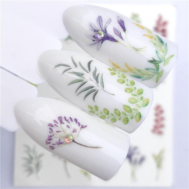 FWC 1 PC Summer Flower Series Nail Water Decals Cute Cat Pattern Tranfer Sticker Flamingo Fruit Nail Art Decoration