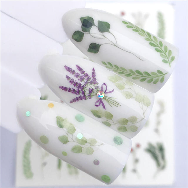 FWC 1 PC Summer Flower Series Nail Water Decals Cute Cat Pattern Tranfer Sticker Flamingo Fruit Nail Art Decoration