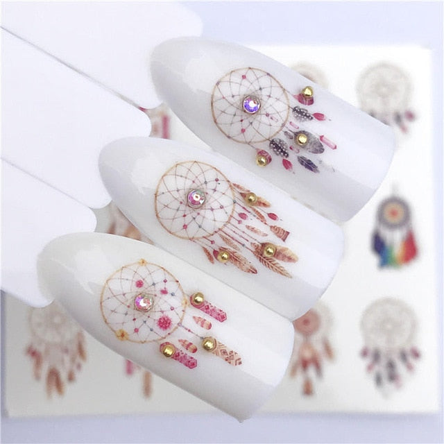 FWC 1 PC Summer Flower Series Nail Water Decals Cute Cat Pattern Tranfer Sticker Flamingo Fruit Nail Art Decoration