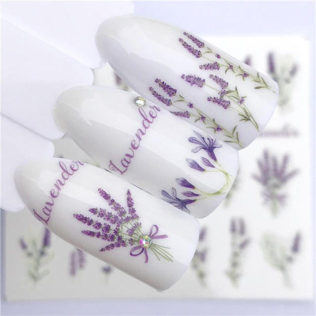 FWC 1 PC Summer Flower Series Nail Water Decals Cute Cat Pattern Tranfer Sticker Flamingo Fruit Nail Art Decoration