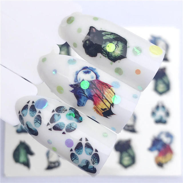 FWC 1 PC Summer Flower Series Nail Water Decals Cute Cat Pattern Tranfer Sticker Flamingo Fruit Nail Art Decoration
