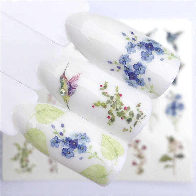 FWC 1 PC Summer Flower Series Nail Water Decals Cute Cat Pattern Tranfer Sticker Flamingo Fruit Nail Art Decoration