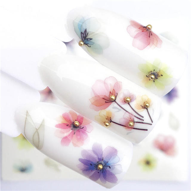 FWC 1 PC Summer Flower Series Nail Water Decals Cute Cat Pattern Tranfer Sticker Flamingo Fruit Nail Art Decoration