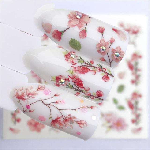 FWC 1 PC Summer Flower Series Nail Water Decals Cute Cat Pattern Tranfer Sticker Flamingo Fruit Nail Art Decoration