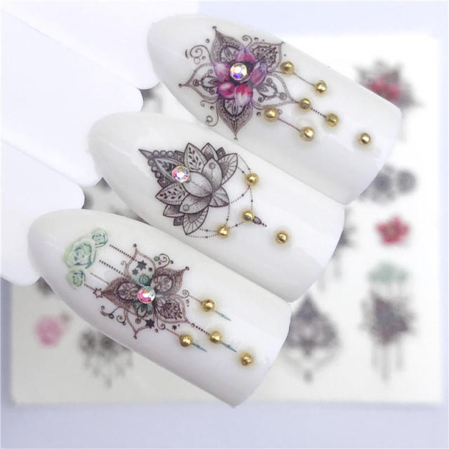 FWC 1 PC Summer Flower Series Nail Water Decals Cute Cat Pattern Tranfer Sticker Flamingo Fruit Nail Art Decoration