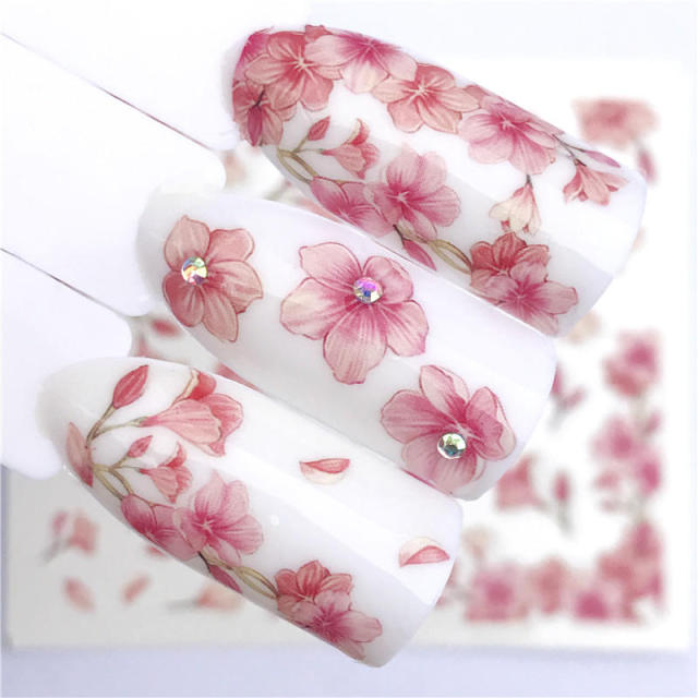 FWC 1 PC Summer Flower Series Nail Water Decals Cute Cat Pattern Tranfer Sticker Flamingo Fruit Nail Art Decoration