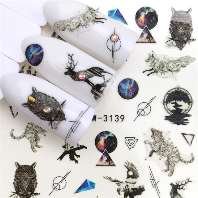 FWC 1 PC Summer Flower Series Nail Water Decals Cute Cat Pattern Tranfer Sticker Flamingo Fruit Nail Art Decoration