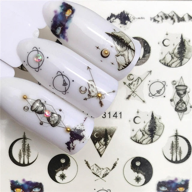 FWC 1 PC Summer Flower Series Nail Water Decals Cute Cat Pattern Tranfer Sticker Flamingo Fruit Nail Art Decoration