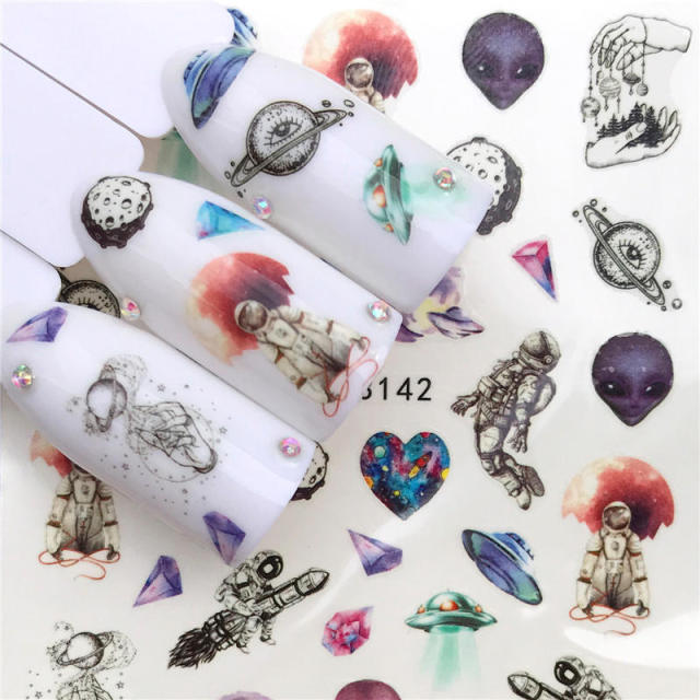 FWC 1 PC Summer Flower Series Nail Water Decals Cute Cat Pattern Tranfer Sticker Flamingo Fruit Nail Art Decoration