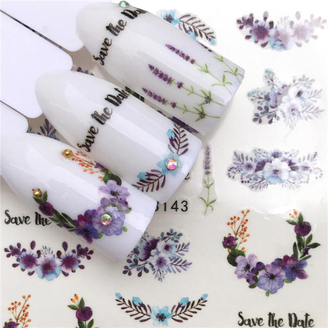 FWC 1 PC Summer Flower Series Nail Water Decals Cute Cat Pattern Tranfer Sticker Flamingo Fruit Nail Art Decoration