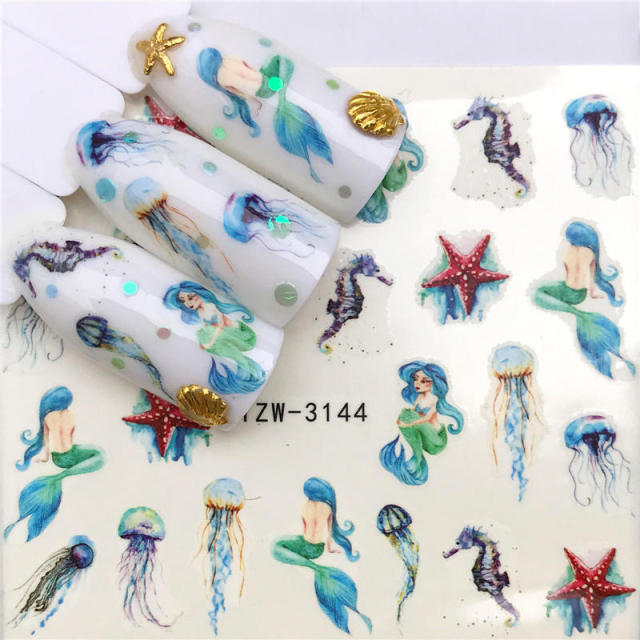 FWC 1 PC Summer Flower Series Nail Water Decals Cute Cat Pattern Tranfer Sticker Flamingo Fruit Nail Art Decoration