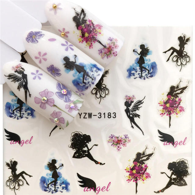 FWC 1 PC Summer Flower Series Nail Water Decals Cute Cat Pattern Tranfer Sticker Flamingo Fruit Nail Art Decoration