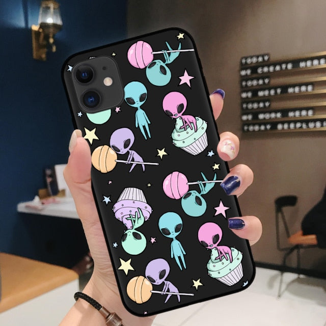 Aesthetics Cartoon alien space Soft Silicone Phone Case Cover Shell For iPhone 11Pro Max 6 6s 7 8 Plus X XR XS MAX case Coque