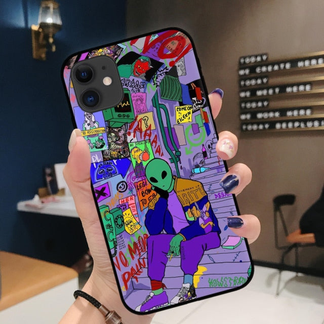 Aesthetics Cartoon alien space Soft Silicone Phone Case Cover Shell For iPhone 11Pro Max 6 6s 7 8 Plus X XR XS MAX case Coque