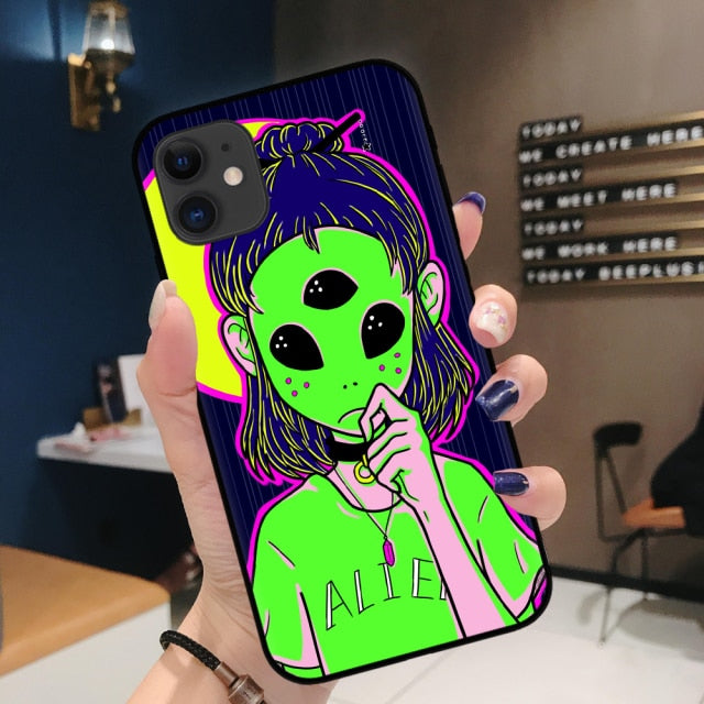 Aesthetics Cartoon alien space Soft Silicone Phone Case Cover Shell For iPhone 11Pro Max 6 6s 7 8 Plus X XR XS MAX case Coque