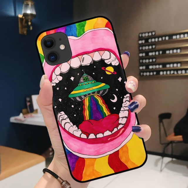 Aesthetics Cartoon alien space Soft Silicone Phone Case Cover Shell For iPhone 11Pro Max 6 6s 7 8 Plus X XR XS MAX case Coque