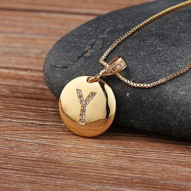 Top Quality Women Girls Initial Letter Necklace Gold 26 Letters Charm Necklaces Pendants Copper CZ Jewelry Personal Necklace