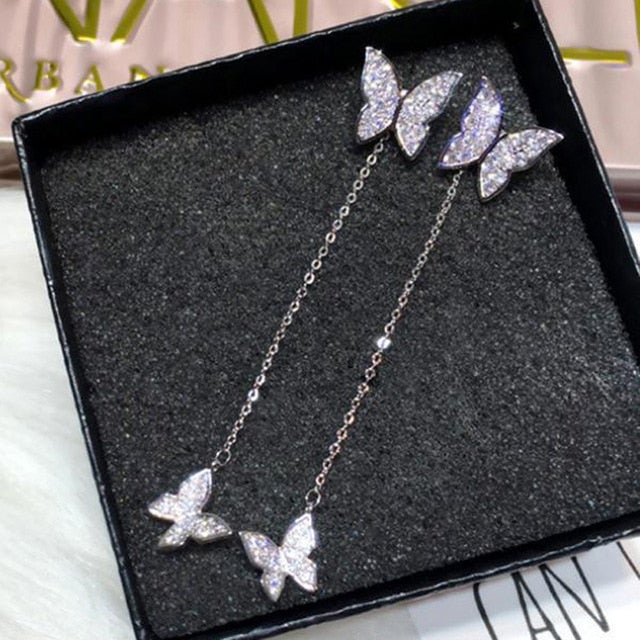 Charming Dazzling Micro 925 Sterling Silver Zircon Butterfly Necklaces With Earring set Women Gift Necklace Chain Choker NK022S