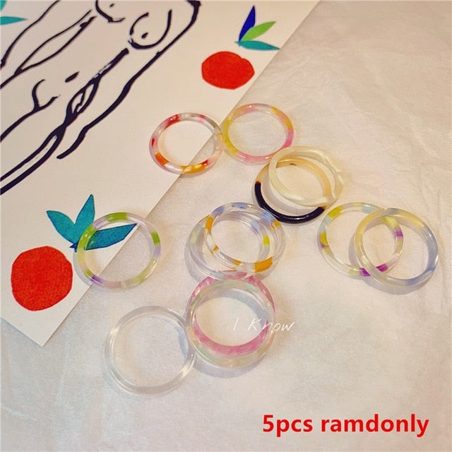 AOMU 5pcs/set Korea 2020 Chic Colorful Transparent Resin Acrylic Rings Hot Morandi Color Light Ring Women Party Jewelry Ring Set