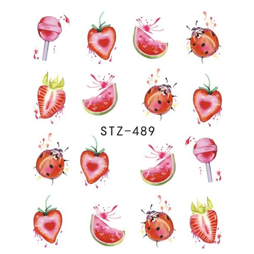 1PCS Strawberry Summer Fruit Drinking Stickers For Nails Manicure Nail Art Design Water Transfer Watermark Beauty Decals TRSTZ