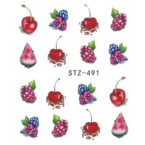 1PCS Strawberry Summer Fruit Drinking Stickers For Nails Manicure Nail Art Design Water Transfer Watermark Beauty Decals TRSTZ