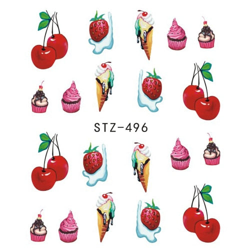 1PCS Strawberry Summer Fruit Drinking Stickers For Nails Manicure Nail Art Design Water Transfer Watermark Beauty Decals TRSTZ
