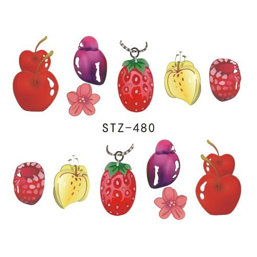 1PCS Strawberry Summer Fruit Drinking Stickers For Nails Manicure Nail Art Design Water Transfer Watermark Beauty Decals TRSTZ