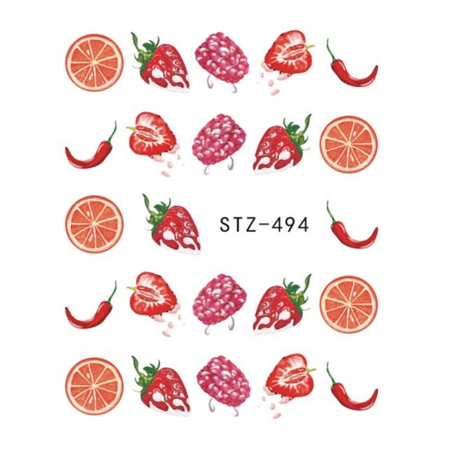 1PCS Strawberry Summer Fruit Drinking Stickers For Nails Manicure Nail Art Design Water Transfer Watermark Beauty Decals TRSTZ