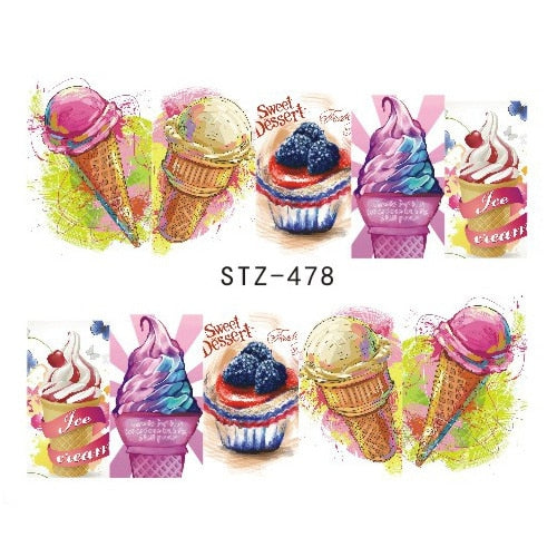 1PCS Strawberry Summer Fruit Drinking Stickers For Nails Manicure Nail Art Design Water Transfer Watermark Beauty Decals TRSTZ