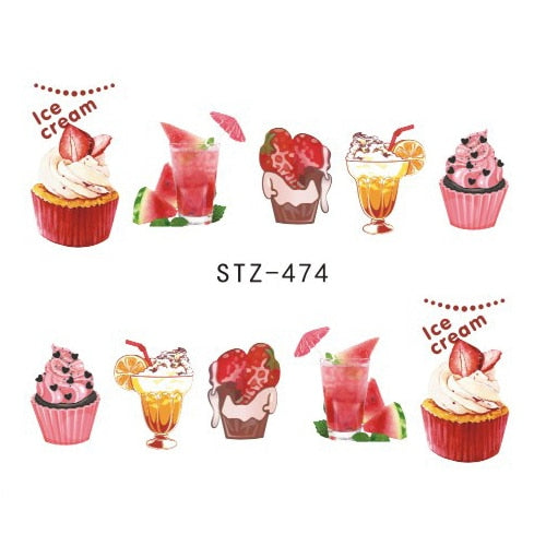 1PCS Strawberry Summer Fruit Drinking Stickers For Nails Manicure Nail Art Design Water Transfer Watermark Beauty Decals TRSTZ